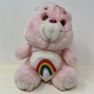 Vintage 1980s Care Bears Cheer Bear Mini Plush Pink Rainbow Belly 6" Kenner
